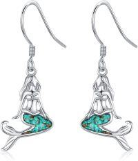 wholesale 925 Sterling Silver Turquoise Mermaid Dangle Drop Earrings 925 for Women Beach Jewelry-Mermaid