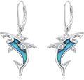 wholesale 925 Sterling Silver Abalone Shell Shark Drop Earrings-0-0