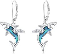 wholesale 925 Sterling Silver Abalone Shell Shark Drop Earrings-Shark