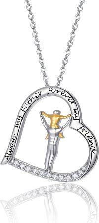 wholesale 925 Sterling Silver Heart Shaped Father's Day Gift for Dad - Always My Father Forever my Friend Hug Necklace with Cubic Zirconia Stones and Gold Plating on Body-Hug