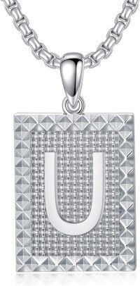 wholesale Sterling Silver A Z Alphabet Square Letter Necklace for Men Women-U