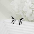 wholesale 925 Sterling Silver Butterfly Stud Earrings with Black Enamel and Cubic Zirconia Gift for Her-0-4