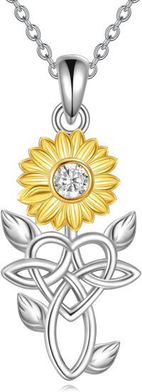 wholesale 925 Sterling Silver CZ Sunflower & Celtic Knot Music Note Pendant Necklace-Sunflower