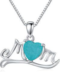 wholesale 925 Sterling Silver Turquoise Heart Mom Pendant Necklace - Mothers Day Gifts for Women Grandmas-mom necklace 3