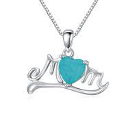 wholesale 925 Sterling Silver Mom Heart Pendant Necklace White Gold Plated Blue Crackle Stone-mom necklace 3