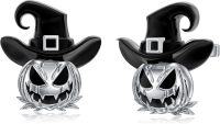 wholesale 925 Sterling Silver Jack-o'-Lantern Witch Hat Stud Earrings - Halloween Costume-Pumpkin