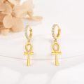 wholesale 925 Sterling Silver Egyptian Cross Dangle Hoop Earrings with Cubic Zirconia for Women and Girls-0-2