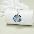 wholesale 925 Sterling Silver Round Blue Crystal Celtic Moon Cats Pendant Necklace Wiccan Jewelry for Women-0-4