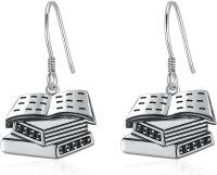 wholesale 925 Sterling Silver Open Book Dangle Earrings Gift for Librarians and Music Lovers-Book