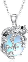 wholesale 925 Sterling Silver Opalite Frosted Glass Pendant Frog Necklace 43mm Long Chain for Women Girls -0-0