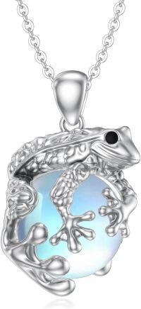 wholesale 925 Sterling Silver Opalite Frosted Glass Pendant Frog Necklace 43mm Long Chain for Women Girls -Frog Necklace