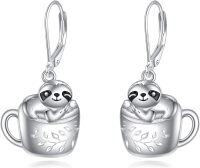 wholesale 925 Sterling Silver Sloth in Cup Drop Earrings for Women-Cup Sloth Leverback Earrings