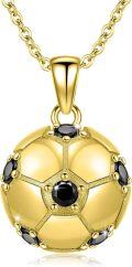 wholesale Gold 925 Sterling Silver CZ Soccer Ball Pendant Necklaces for Women Men Sport s-0-0