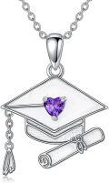 wholesale 925 Sterling Silver Purple Heart Amethyst Graduation Cap Pendant Necklaces for Women-0-0