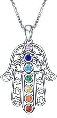 wholesale 925 Sterling Silver Evil Eye Hamsa Hand Pendant with 7 Chakra Stones - Christmas s for Women and Moms-Chakra