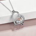 wholesale 925 Sterling Silver Heart-Shaped Love Always & Forever Cat and Raccoon Pendant Necklace for Women-0-2