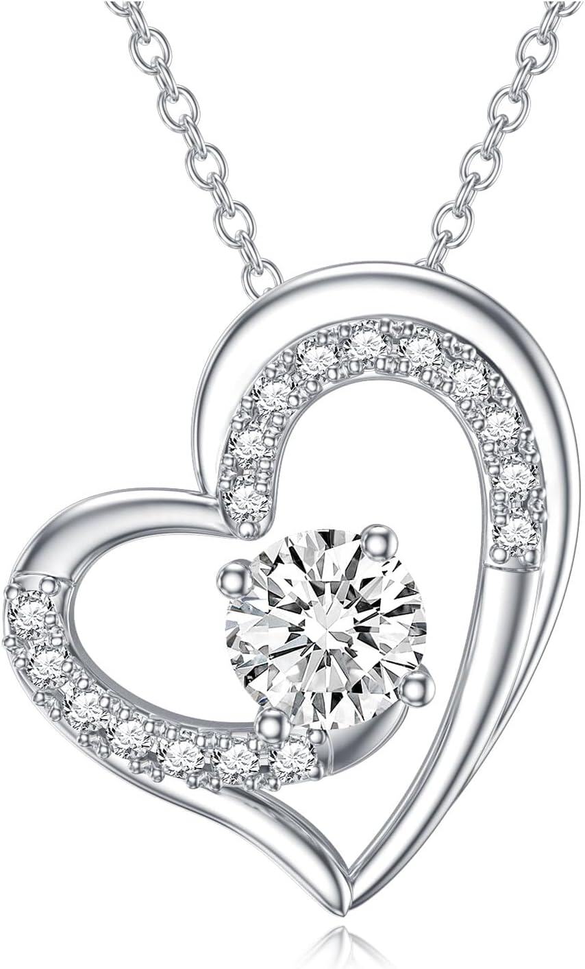 18K Gold Plated Sterling Silver Moissanite Heart Necklace for Women-Love Heart Pendant