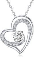 wholesale 925 Sterling Silver 925 with Moissanite Double Heart Pendant Necklace for Women-0-0
