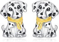 wholesale 925 Sterling Silver Dalmatian Dog Stud Earrings with Yellow Scarf for Women - Pet Lover Gift-Dalmatian