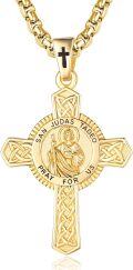 wholesale Gold 925 Sterling Silver Celtic Knot San Judas Tadeo Prayer Cross Pendant Necklace  24  Box Chain-0-0