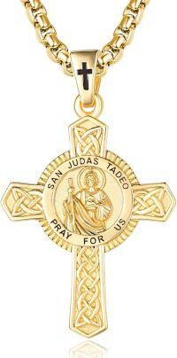 wholesale Gold 925 Sterling Silver Celtic Knot San Judas Tadeo Prayer Cross Pendant Necklace  24  Box Chain-St-Judas Tadeo