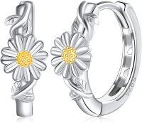 wholesale 925 Sterling Silver Daisy Flower Huggie Hoop Earrings for Women Girls - Hypoallergenic Gift Set-4-Daisy
