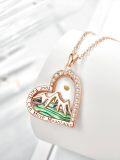 wholesale 925 Sterling Silver Plated Rose Gold Abalone Shell Heart Pendant Necklace with Mountains and Cubic Zirconia - Christian Faith Jewelry-0-2