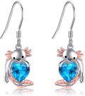 wholesale 925 Sterling Silver Heart-Shaped Blue Crystal Axolotl Dangle Earrings for Women Girls  4cm Length-0-0