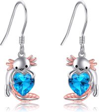 wholesale 925 Sterling Silver Heart-Shaped Blue Crystal Axolotl Dangle Earrings for Women Girls  4cm Length-Axolotl