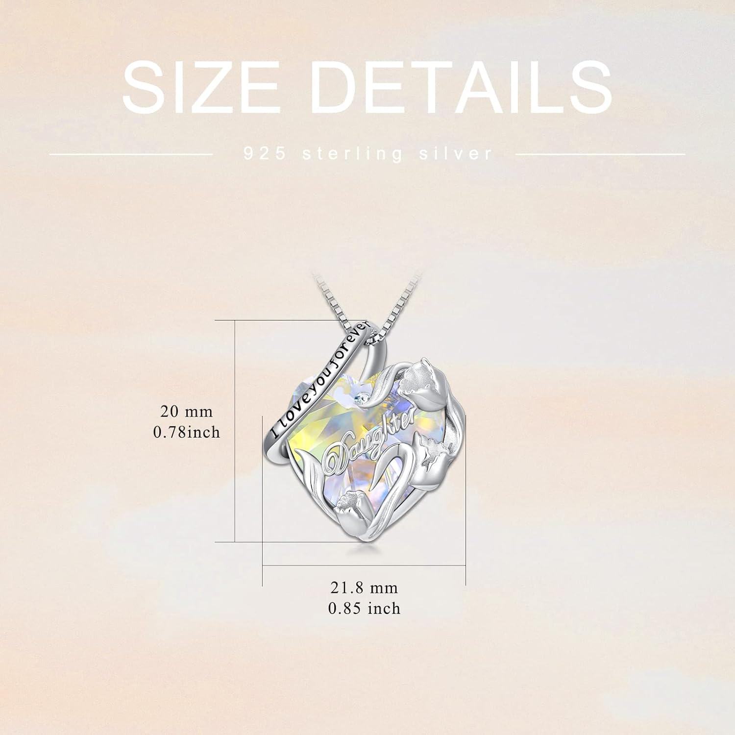 925 Sterling Silver 925 Sterling Silver Stone Daughter Heart Pendant Necklace from Dad Mom I Love You Forever Jewelry-0-2