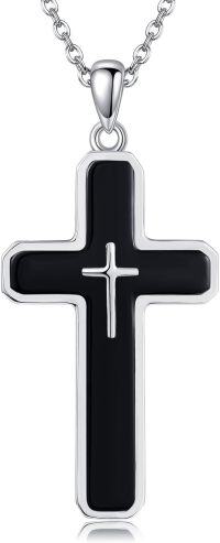 wholesale 925 Sterling Silver Black Onyx Celtic Cross Pendant Necklaces for Men & Women-B