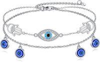 wholesale 925 Sterling Silver Evil Eye Hamsa Hand Charm Anklet for Women's Gift-Evil Eye