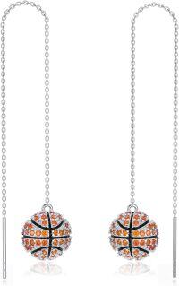 wholesale 925 Sterling Silver Sports Themed Long Chain Basketball Dangle Earrings for Women-Basketball