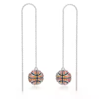 wholesale 925 Sterling Silver Sports Themed Long Chain Basketball Dangle Earrings Wholesale for Women-Basketball