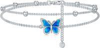 wholesale 925 Sterling Silver Blue Opal Butterfly Layered Anklet for Women-Silver & Blue