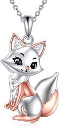 wholesale 925 Sterling Silver Cute Fox Cartoon Pendant Necklace for Women Gifts-0-0