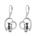 wholesale 925 Sterling Silver Leverback Earrings Wholesale with Cats and Crescent Moon Design-0-0