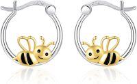 wholesale 925 Sterling Silver Gold Plated Smiling Bee Ladybug Hoop Earrings for Women Gift-Bee
