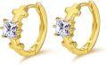 wholesale Gold-plated 925 Sterling Silver Square Cut Cubic Zirconia Hoop Earrings with Cross Design for Women-0-0