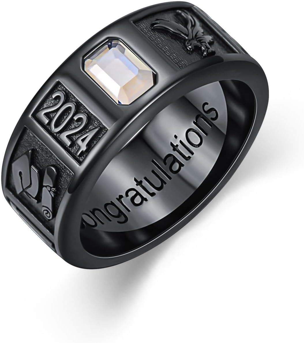 Sterling Silver 0 1 2 3 Gem Men s Graduation Class Ring 4 5 6 7 9 5mm-Width 9.5mm-1 Rectangle 4x6mm-Two Pattern # 3