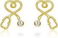 wholesale 925 Sterling Silver Gold Moissanite Diamond Earrings - 2Pcs 12mm Round Brilliant Cut D-F VVS for Medical Workers, Stethoscope Jewelry Gift for Doctors, Nurses-Stethoscope