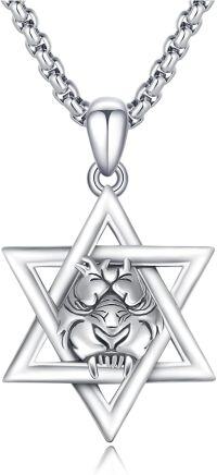 wholesale 925 Sterling Silver Tiger Head in Star Pendant Necklace for Men & Women Judaic Gifts-david of star