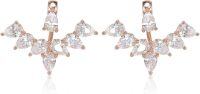 wholesale 925 Sterling Silver Plated Rose Gold  Marquise Cut Cubic Zirconia Floral Front Back Jacket Earrings-