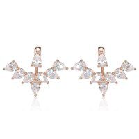wholesale 925 Sterling Silver Plated Rose Gold  Marquise Cut Cubic Zirconia Floral Front Back Jacket Earrings-undefined