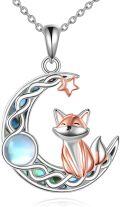 wholesale 925 Sterling Silver Moon Pendant with Fox Charm - Cute Animal Jewelry for Women and Girls Gifts-0-0