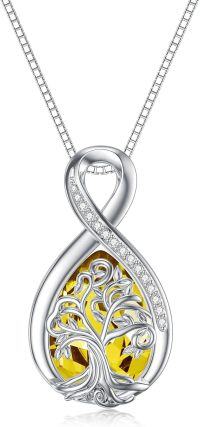 wholesale 925 Sterling Silver Birthstone Valentine s Day Tree of Life Teardrop Necklace-11 November Birthstone