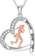 wholesale 925 Sterling Silver Metal Sporty Heart-Shaped Tennis Player Pendant Necklace with Never Give Up Inscription - Gifts for Women-0-0