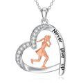 wholesale 925 Sterling Silver Tennis Girl Heart Pendant Necklace Rose Gold Never Give Up-0-0