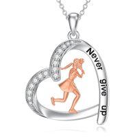 wholesale 925 Sterling Silver Never Give Up Tennis Player Heart Necklace Pendant-08-Tennis