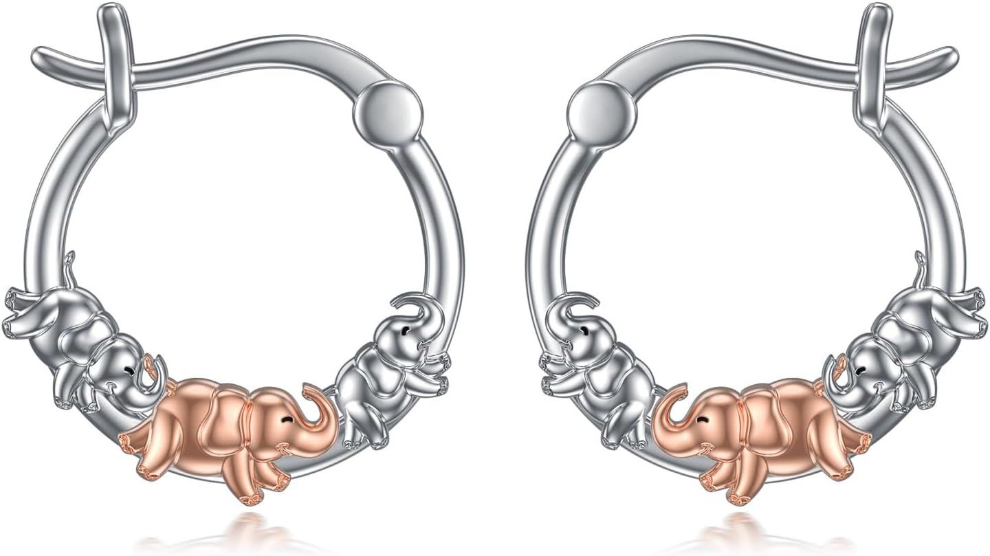 wholesale 925 Sterling Silver Elephant Hoop Earrings - Unique  for Women and Girls-0-0
